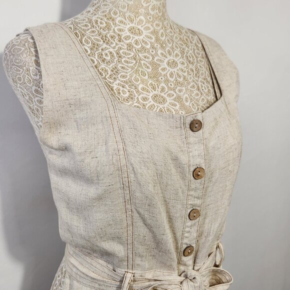 Shinestar Women Size M Linen Blend Button Front Belted Sleeveless Romper Casual - Picture 6 of 15